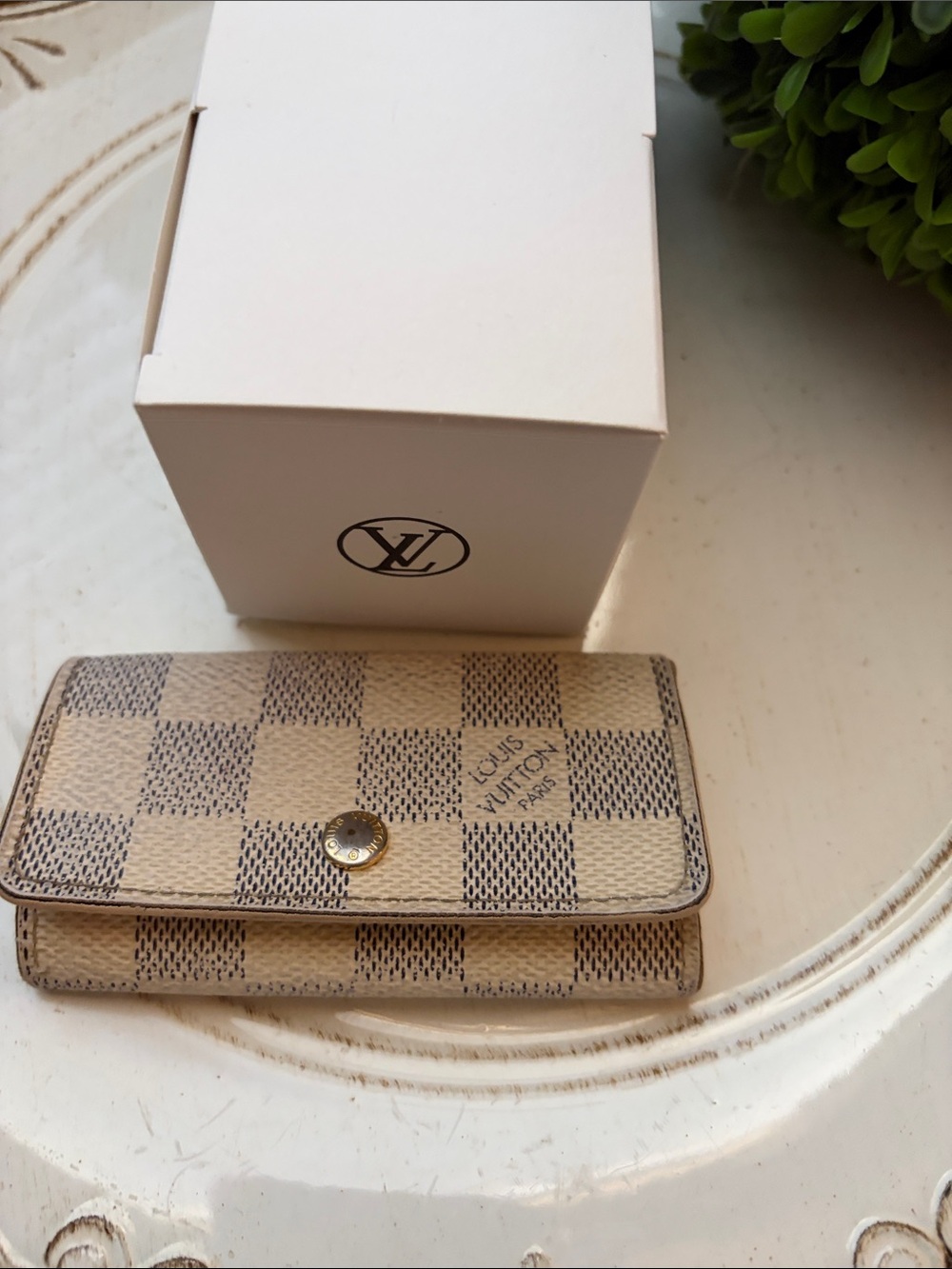 Louis Vuitton Damier Azur Key & Card Holder in Cream and Blue Check